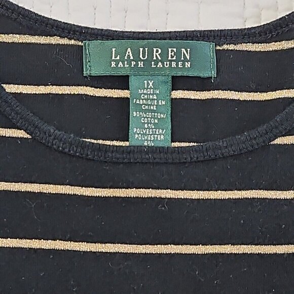 Lauren Ralph Lauren Green Label Top Size 1X Black & Gold Metallic Striped - Picture 5 of 14